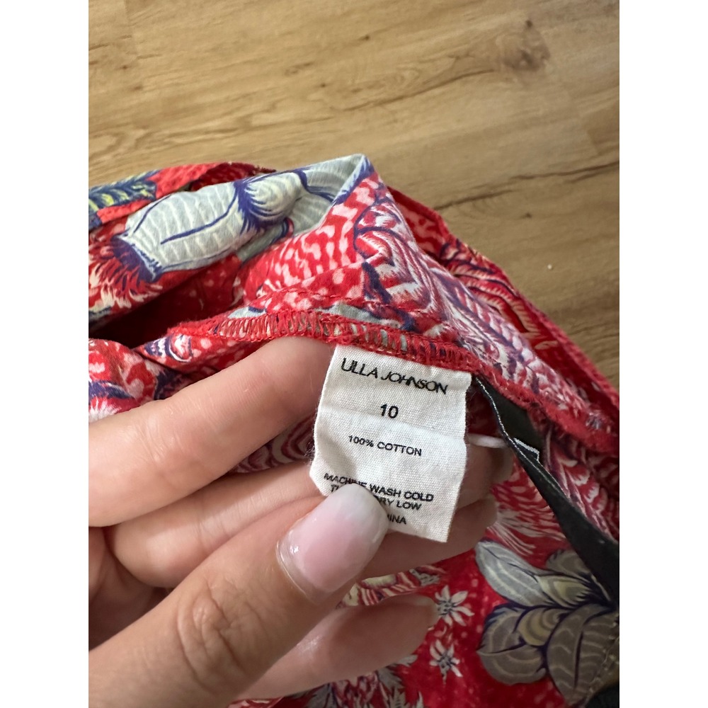 Ulla Johnson Red Floral Cotton Puff Sleeve Peasant Blouse Top Size 10 - Picture 3 of 3